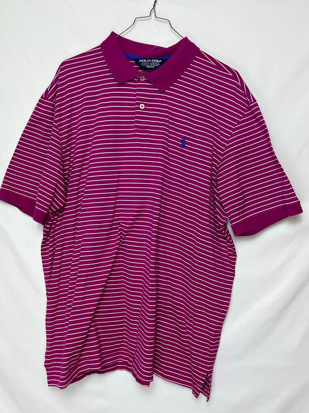 Polo Golf Men 2XL Pink White Striped Short Slve Athletic Performance Golf Shirt